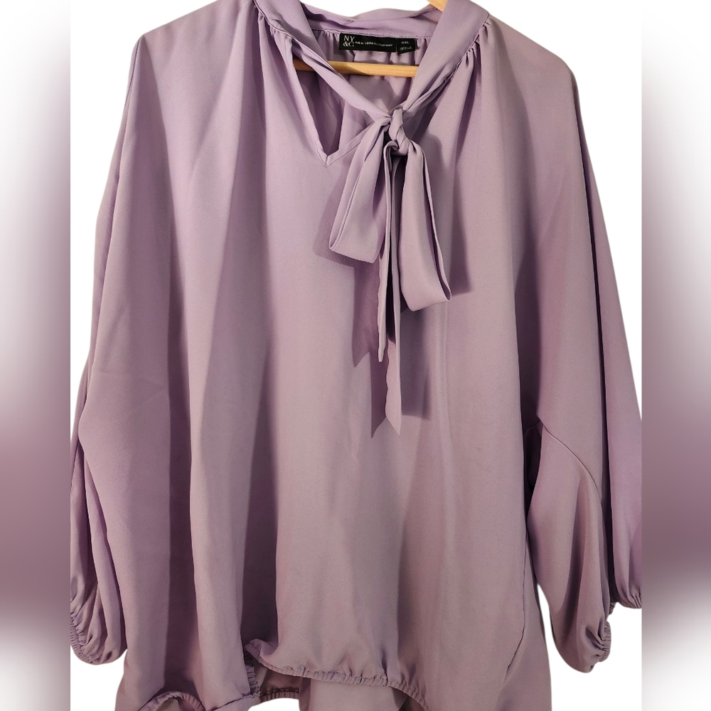 New York & Company Lavender Tie Front Blouse